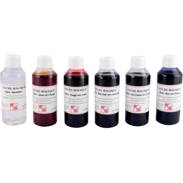 Lot de 5 flacons 250ml d'encres magiques + 1 flacon révélateur IN41079