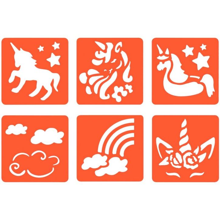 Paquet de 6 pochoirs en plastique, les licornes 225973