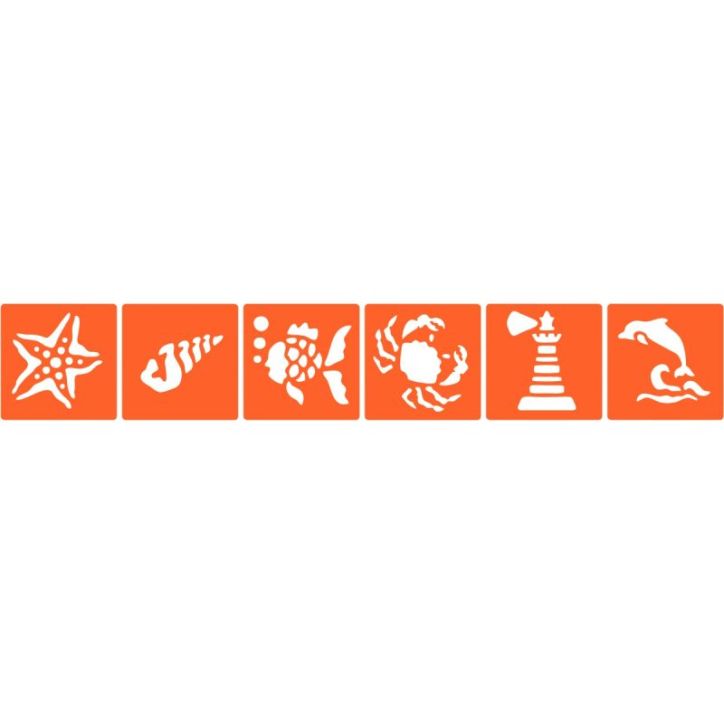 Paquet de 6 pochoirs en plastique, la mer 225550