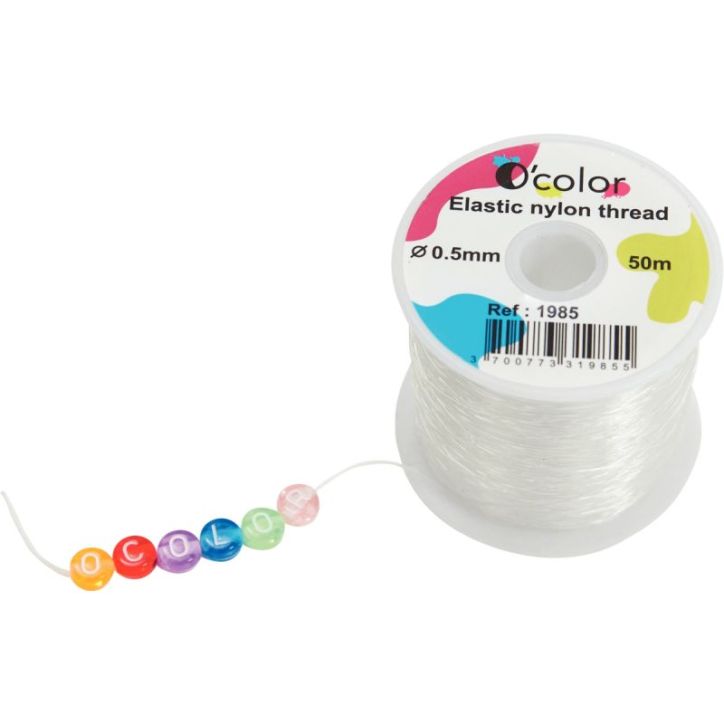 Bobine 50 mètres fil nylon élastique transparent diamètre 0.50mm 1985