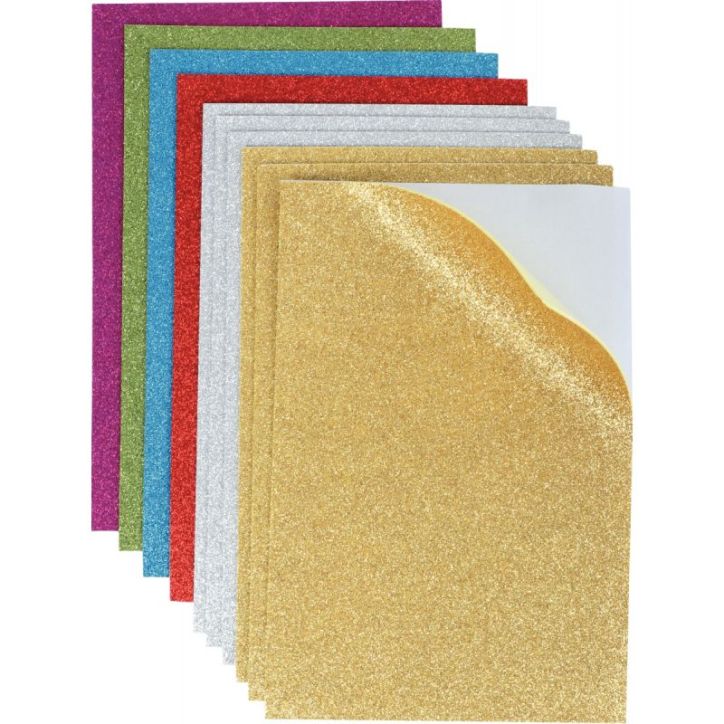 Sachet de 10 feuilles en mousse de caoutchouc pailletées adhésives format 21 x 29,7 cm 1181