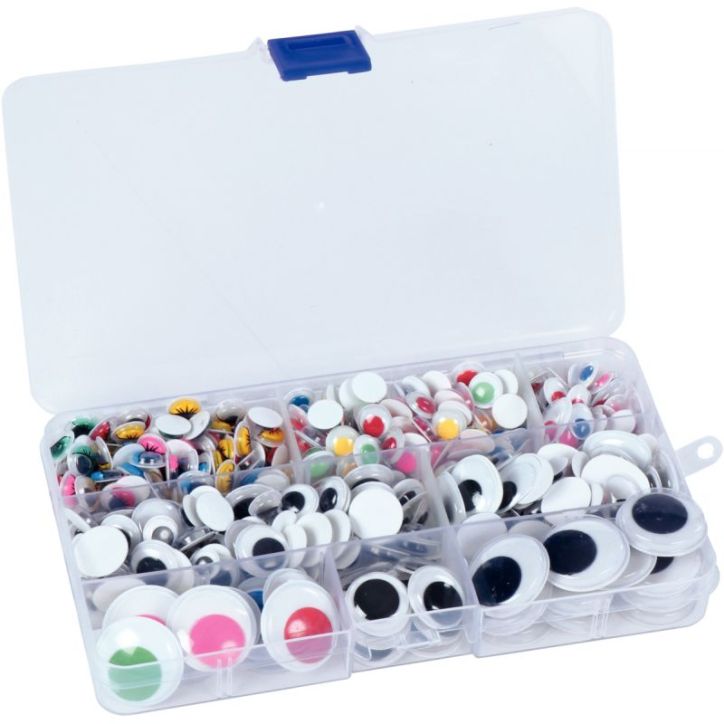 Boîte de 500 yeux adhésifs, tailles et couleurs assorties L770900
