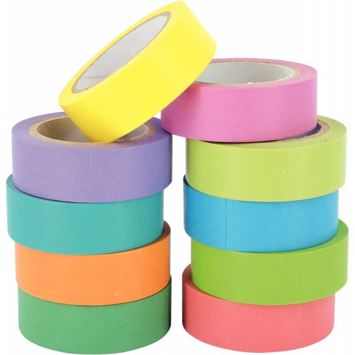 Lot de 10 rubans adhésifs unis assortis, en papier de riz L912000