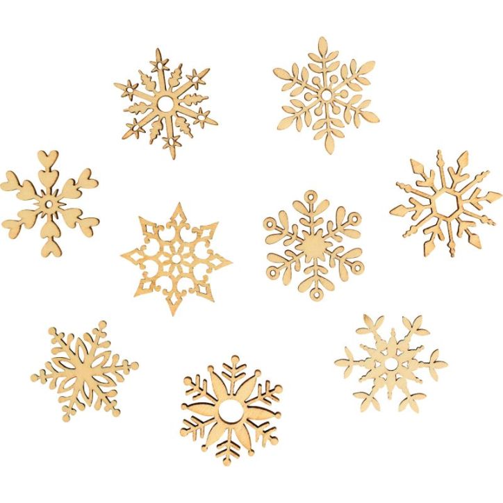 Boite de 45 mini decorations bois brut flocon 2474