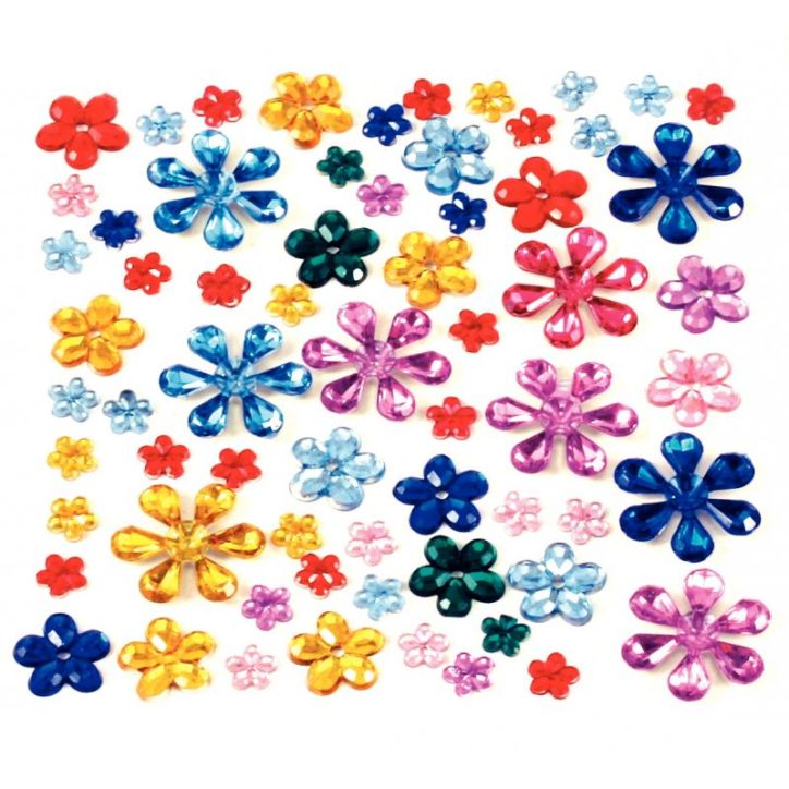Sachet de 200 pierres décoratives en plastique à coller forme fleurs assorties 1242