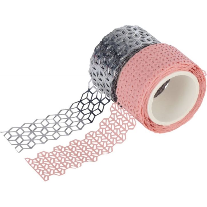 Lot 2 rouleaux de ruban papier adhésif rose et argent 5m x 25mm 29202