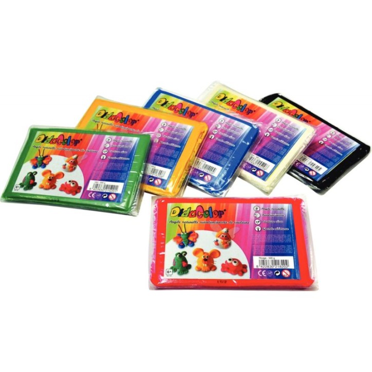 Lot de 6 pains de 500 g d'argile DIDACOLOR couleurs vives assorties : rouge, vert, bleu, jaune, noir et blanc (...)