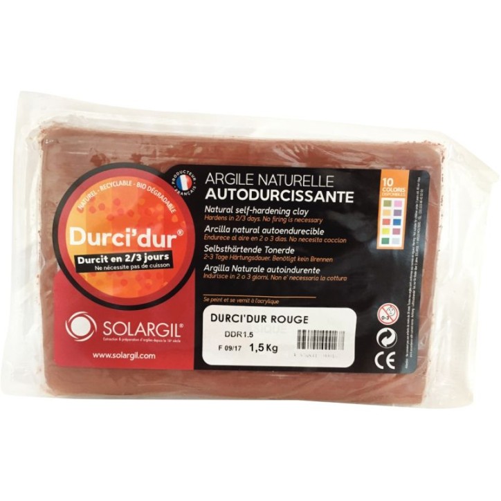 Pain de 1,5 kg argile naturelle à modeler durci dur rouge FDDR1,5