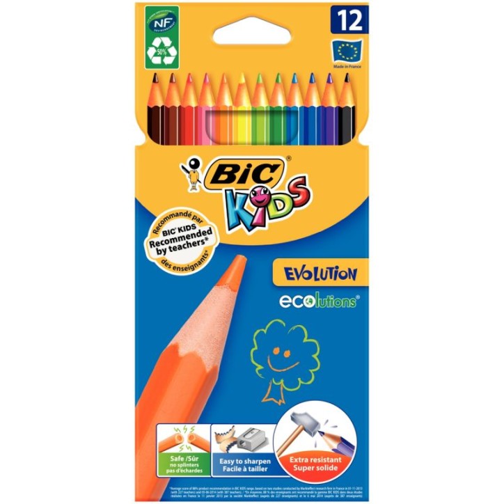 Lot de 12 pochettes de 12 crayons de couleur Évolution dont 3 gratuites 8299892 EVOLUTION BIC