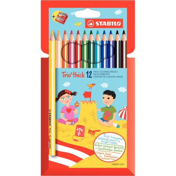 Etui 12 crayons de couleurs assorties triangulaire longueur 17 cm 203/2-12 STABILO