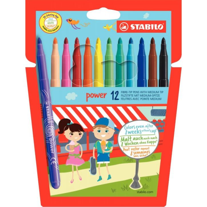 Pochette de 12 feutres Power pointe moyenne  assortis 280/12-01 STABILO