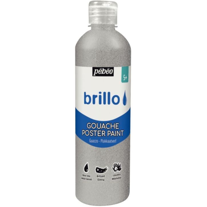 Flacon 500 ml de gouache brillante BRILLO argent 384514 BRILLO PEBEO