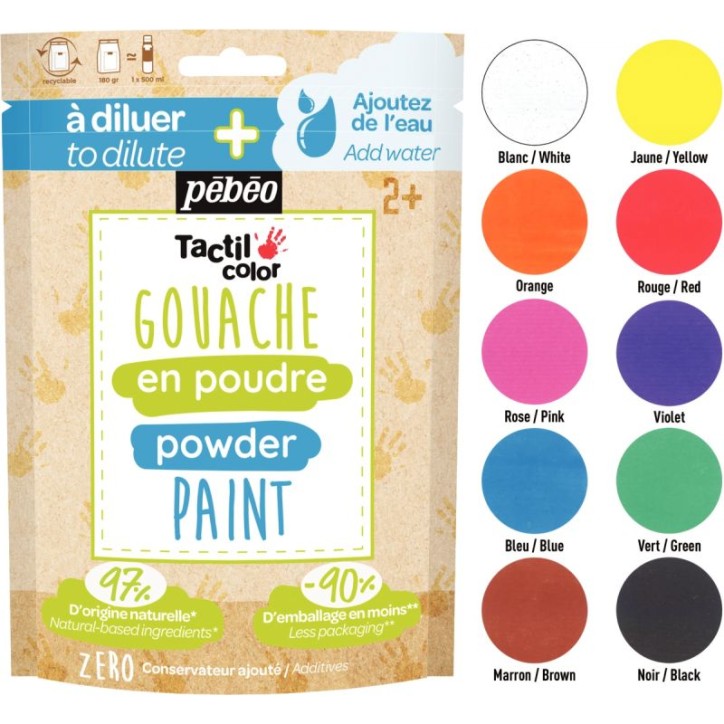 Lot de 10 sachets 180g de gouache en poudre 2 en 1 Tactilcolor 633340 TACTIL COL PEBEO
