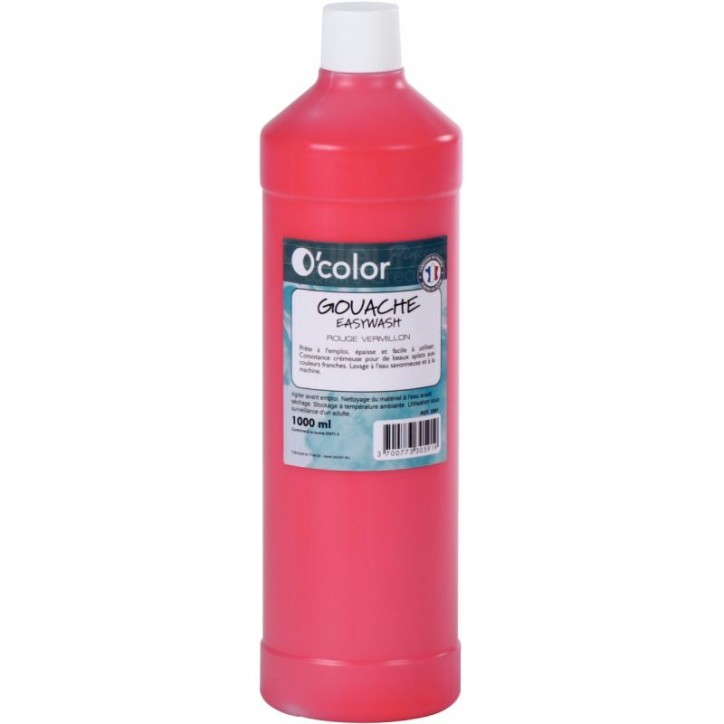 Flacon 1 litre de gouache liquide économique O'COLOR rouge vermillon 0591 O'COLOR