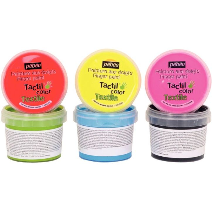 Lot de 6 pots 100ml de peinture aux doigts pour textile, assortiment 1 634110 TACTIL COL PEBEO