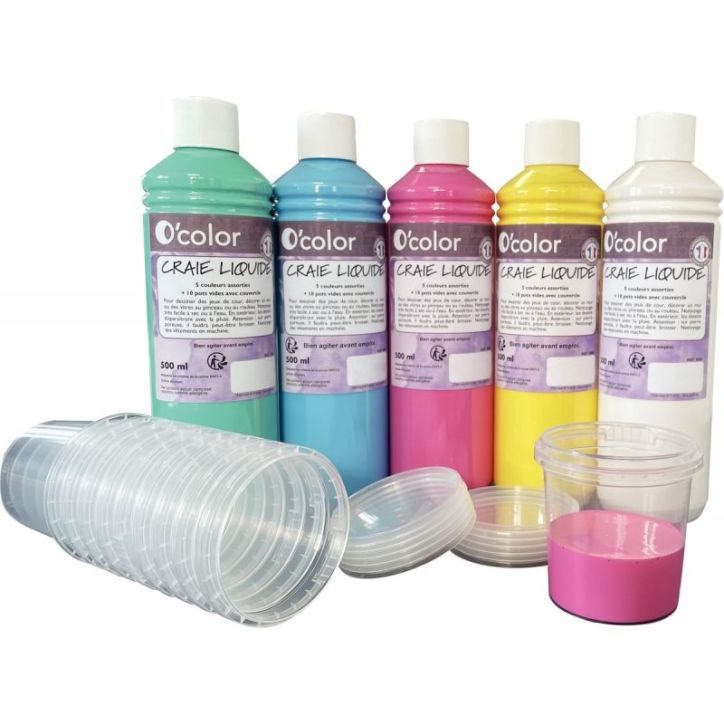 Lot de 5 flacons 500ml de peinture craie liquide 1999 O'COLOR