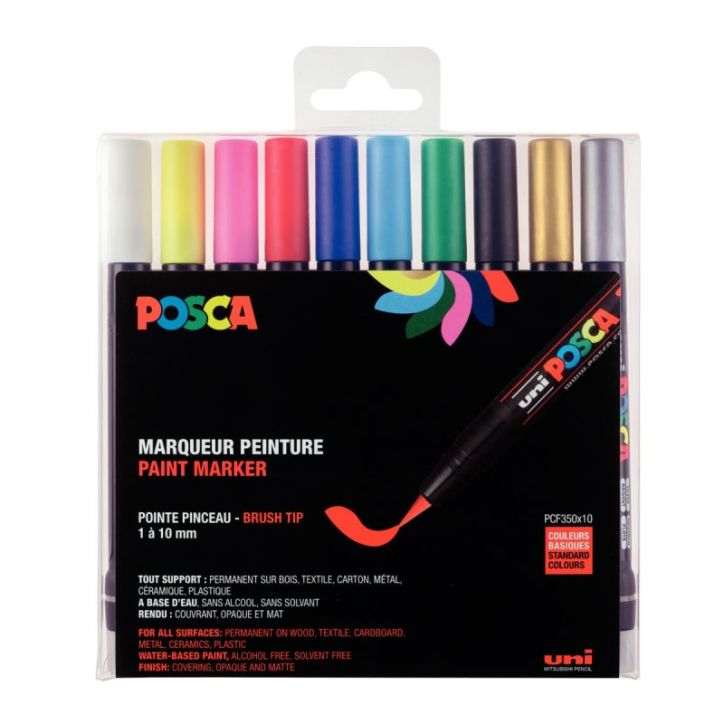 Boite de 10 Posca Brush assortis PCF350/10 POSCA UNIBALL