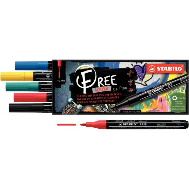 Etui de 5 marqueurs Stabilo Free pointe fine Royal 691/5-01 STABILO