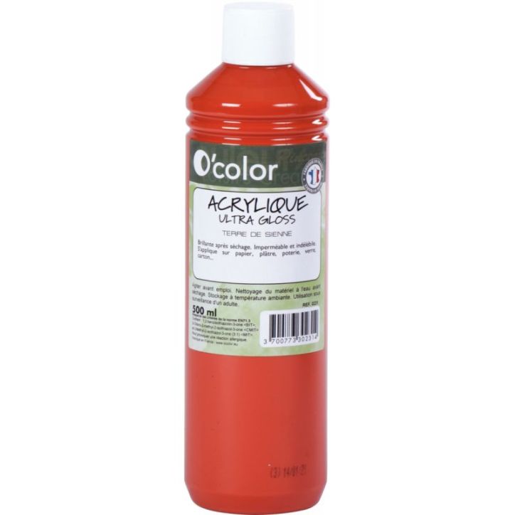 Flacon 500ml de peinture acrylique O'COLOR, terre de sienne 0231 O'COLOR