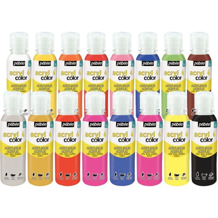 Kit découverte de 16 flacons 150 ml de peinture acrylique ACRYLCOLOR 364193 ACRYLCOLOR PEBEO