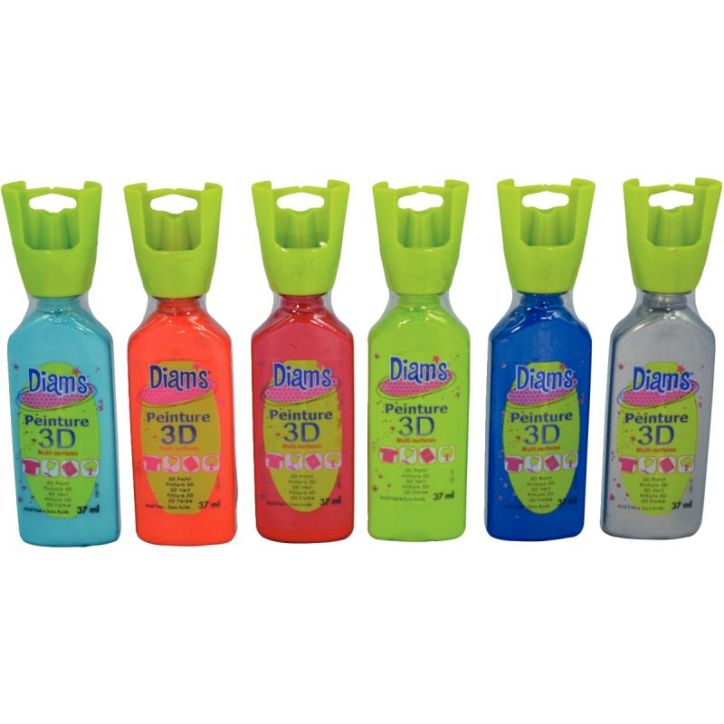 Assortiment de 6 flacons de 37ml de peinture relief DIAM S, 6 couleurs assorties DI40779