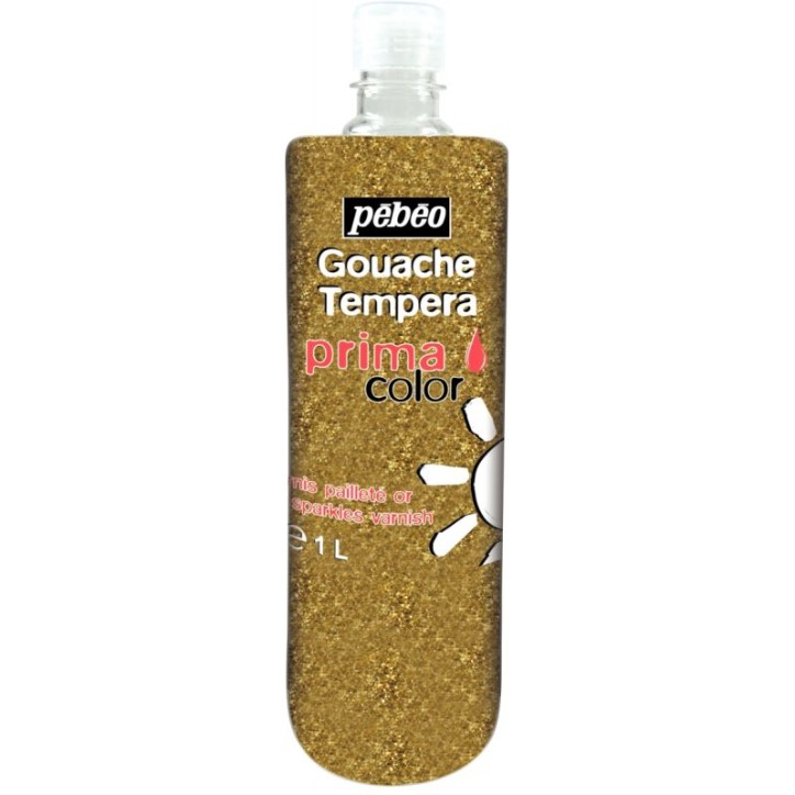 Flacon de 1L de vernis gouache pailleté, or 603822 PRIMA COLO PEBEO