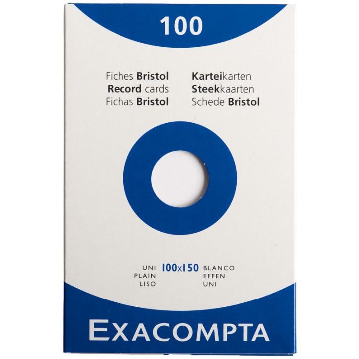 Boîte de 100 fiches bristol non perforées carte forte 205 g uni blanc 10 x 15 cm 13302E EXACOMPTA