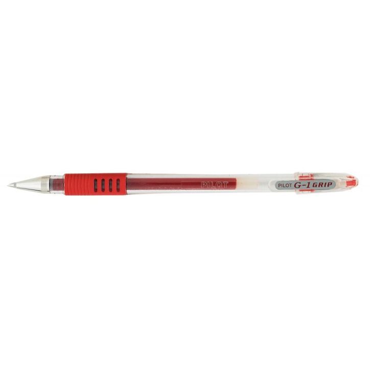 PILOT Stylo à  bille pointe moyenne encre gel Rouge corps plastique avec grip caoutchouc +capuchon G1 GRIP