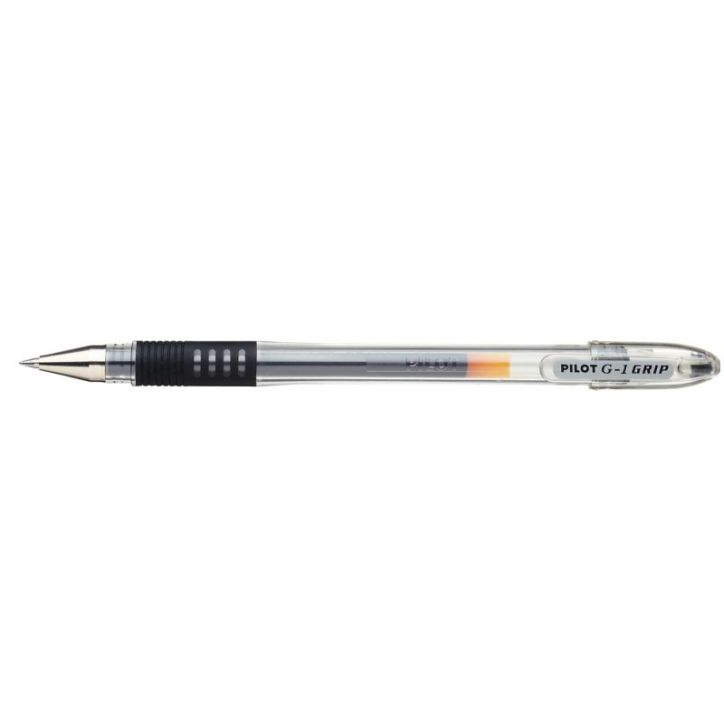 PILOT Stylo à  bille pointe moyenne encre gel Noire corps plastique avec grip caoutchouc +capuchon G1 GRIP