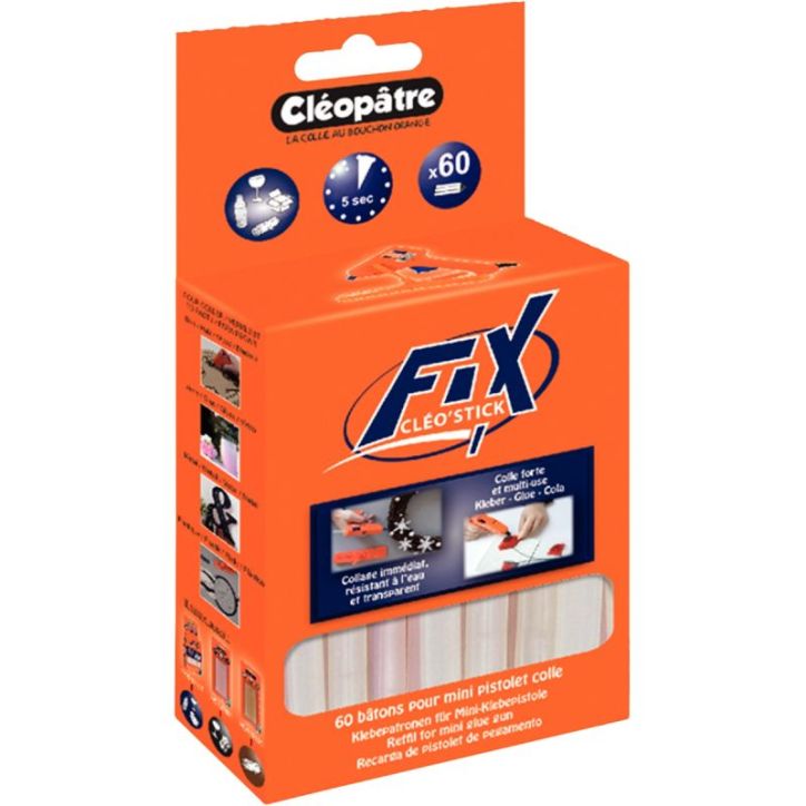 Blister de 60 recharges de bâton de colle transparente pour le pistolet à colle code 56405 PO60RCT CLEOPATRE
