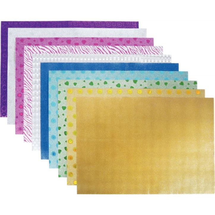 Pochette de 10 feuilles pailletées holographiques adhesives A4 4797