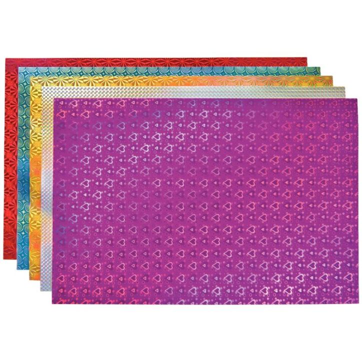 Pochette de 10 feuilles carton holographique assorties, 35 x 50 cm 354696C