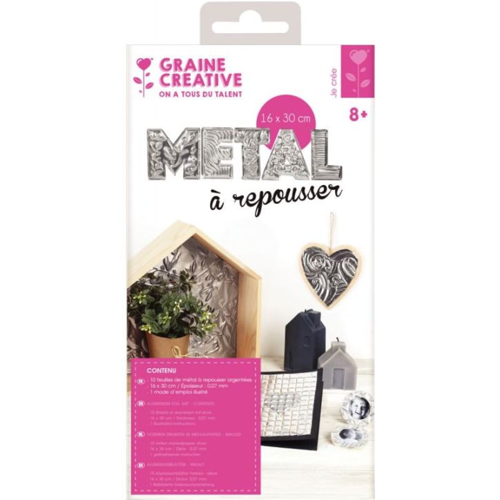 Pochette 10 feuilles métal à repousser aluminium 30x16cm 700470